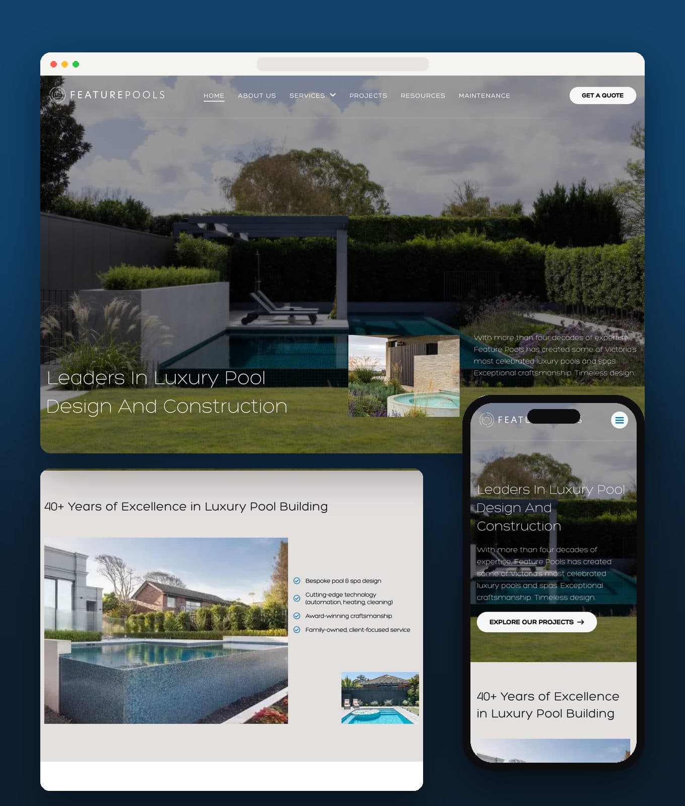 Feature pools website preview